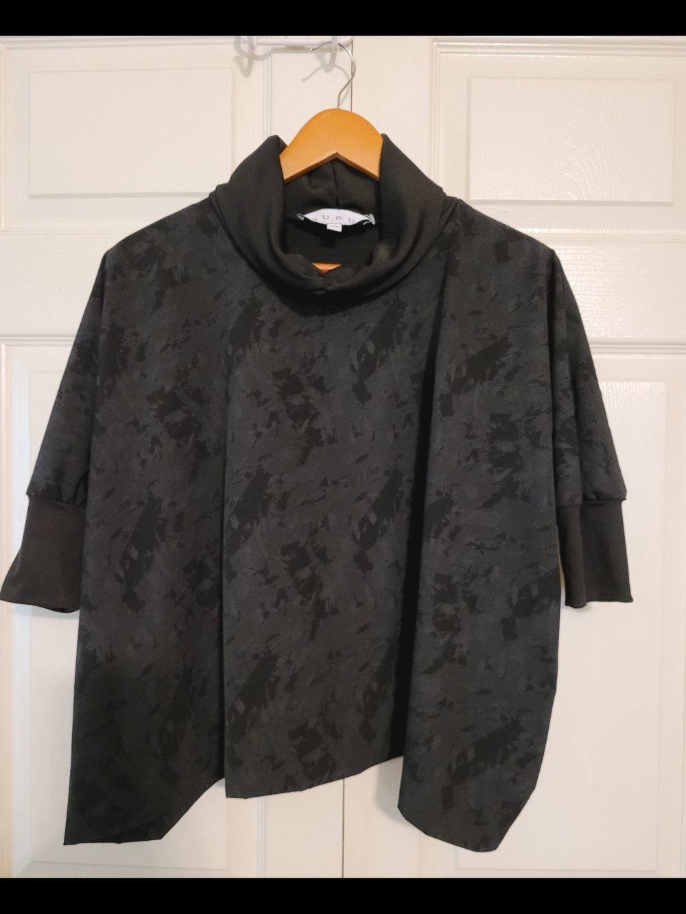 Relaxed Black Textured Funnel Neck Top